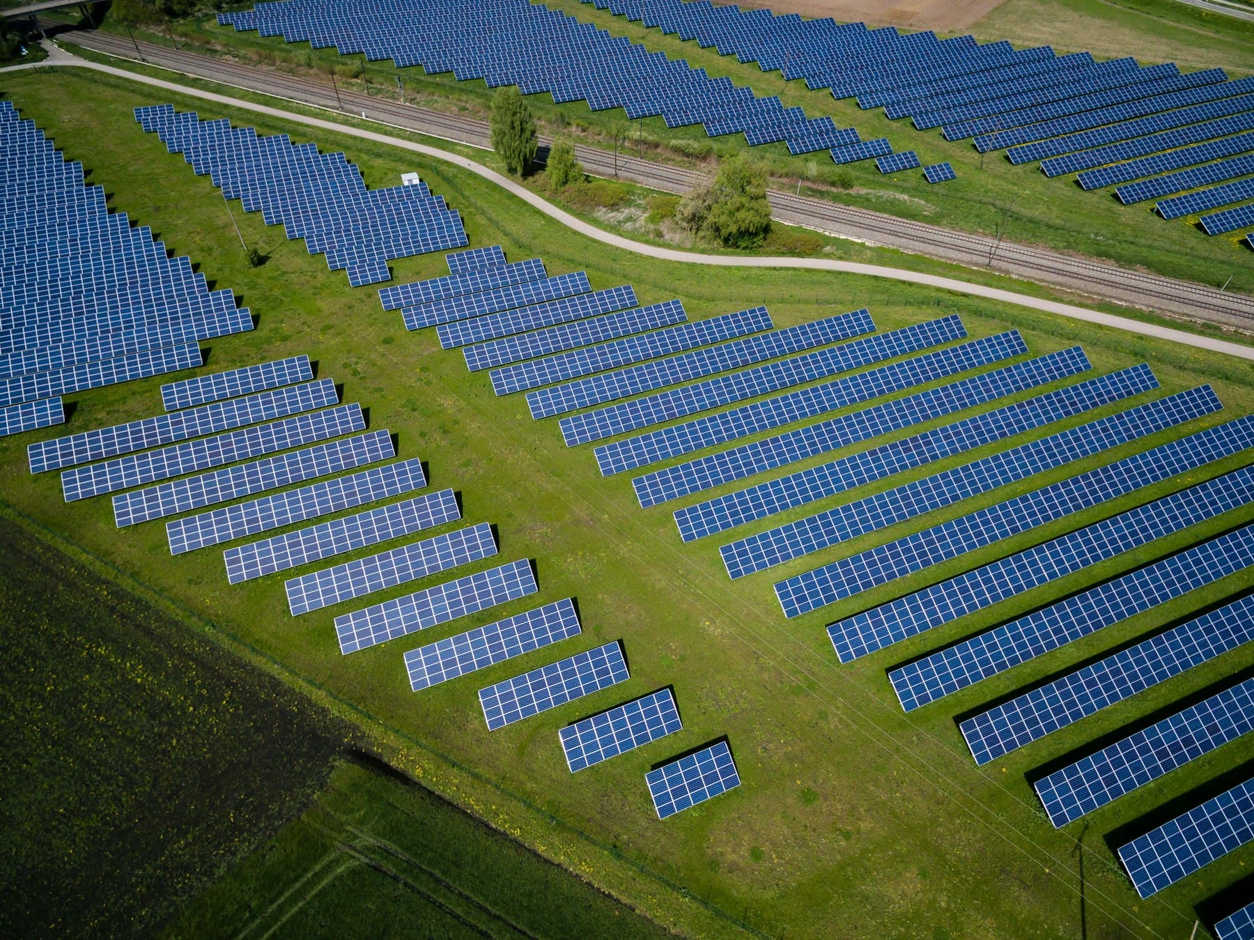 Aerial view of a solar park
